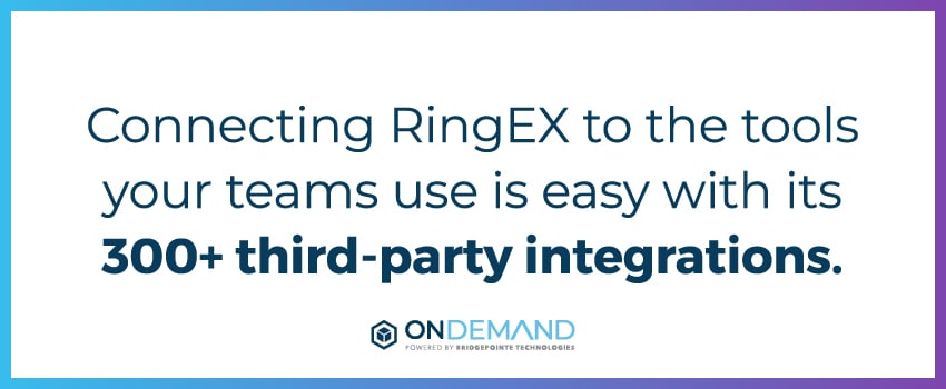 Connecting RingEX to the tools your teams use is easy with its 300+ third-party integrations.