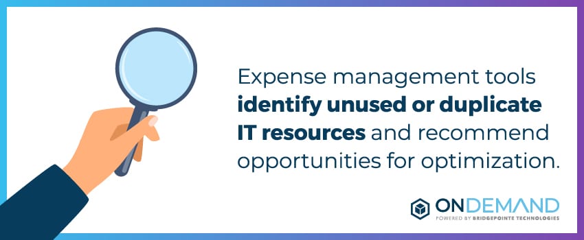 Expense management tools identify unused or duplicate IT resources and recommend opportunities for optimization.